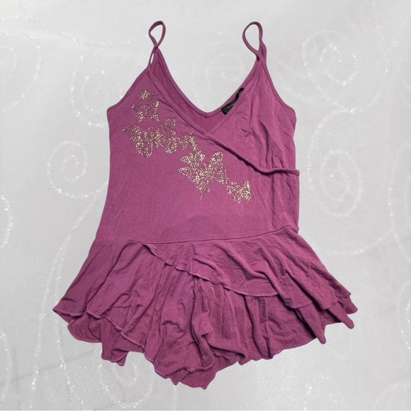 Silence + Noise Mauve Butterfly Rhinestone Ruffle Top - Picture 2 of 6